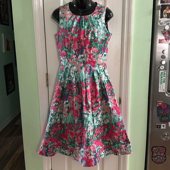 Talbots Dresses & Skirts - Talbots Pleated Floral Printed Watercolor A-Line Dress. Pink & Green Size 4